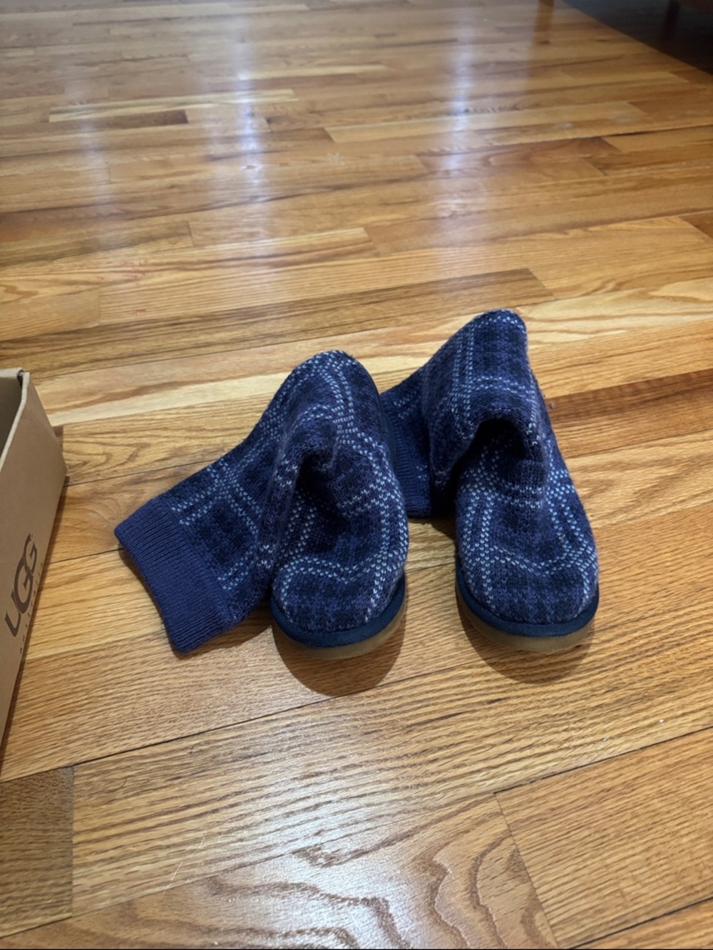 UGG Navy Patterned Knit Slip-On Bootie Slippers